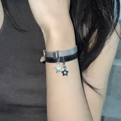 Punk Rock Hip Hop PU Leather Bracelet – Unisex Skull, Pentagram & Rivet Chain Bracelet, Trendy Party Jewelry Accessory