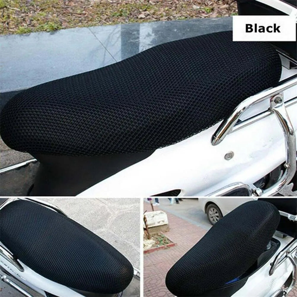 Breathable 3D Mesh Motorcycle Seat Cover Pad - Anti-Slip Cushion for Moped, Motorbike, and Scooter, Black Grid Seat Cover