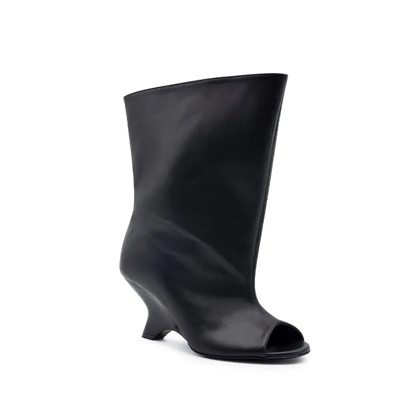 2025 Women’s Fish Mouth Knee-High Boots – Thick Slant Heel Fashion High Heels Spring Summer Large Size