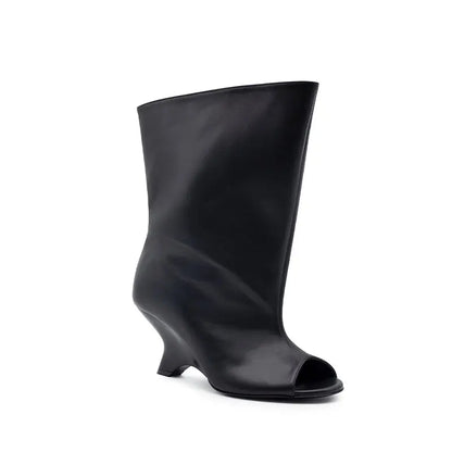 2025 Women’s Fish Mouth Knee-High Boots – Thick Slant Heel Fashion High Heels Spring Summer Large Size