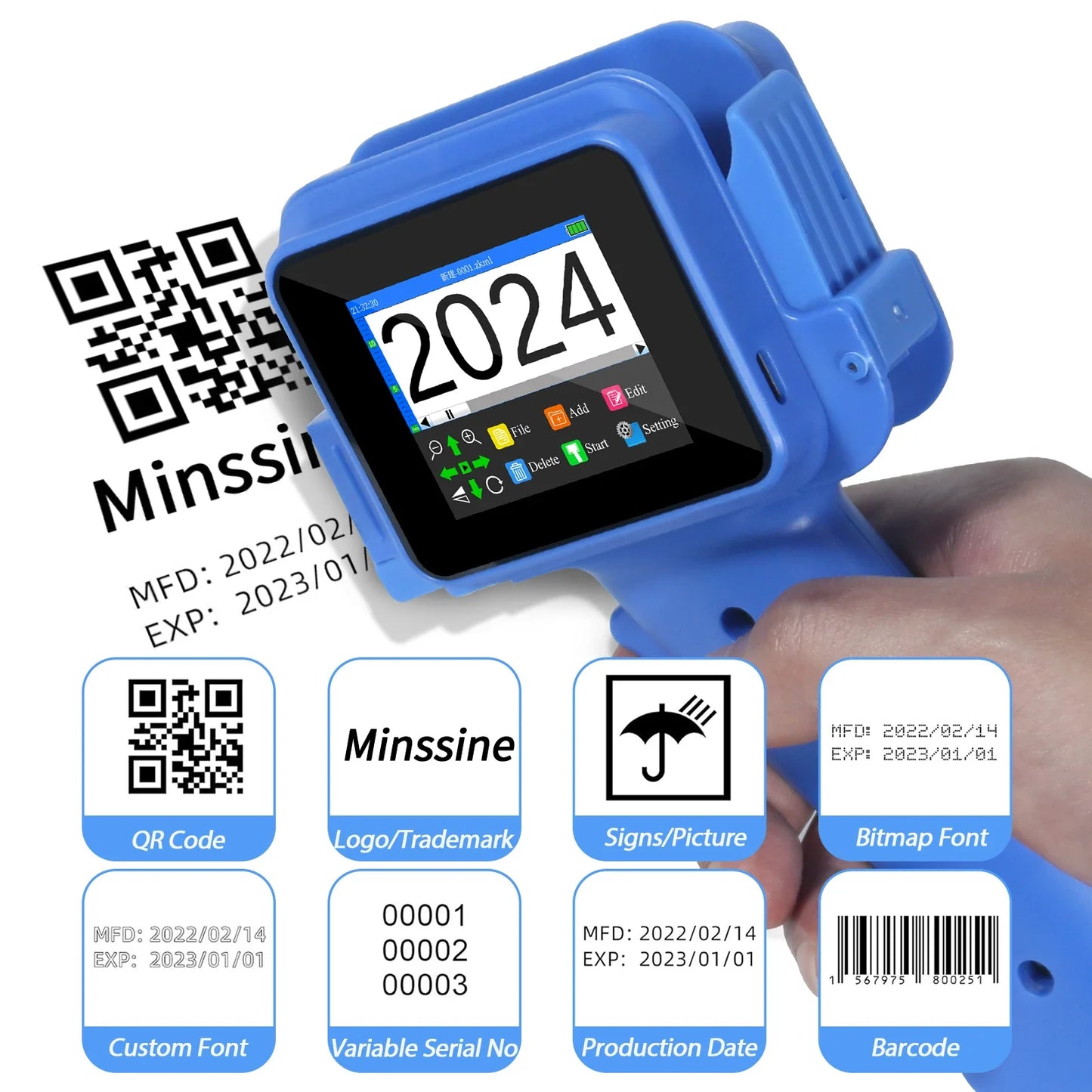 Mini Handheld Inkjet Printer 12.7mm – Portable QR Code, Barcode, Batch, Date, Logo & Expiry Date Coding Machine for Industrial Marking & Printing