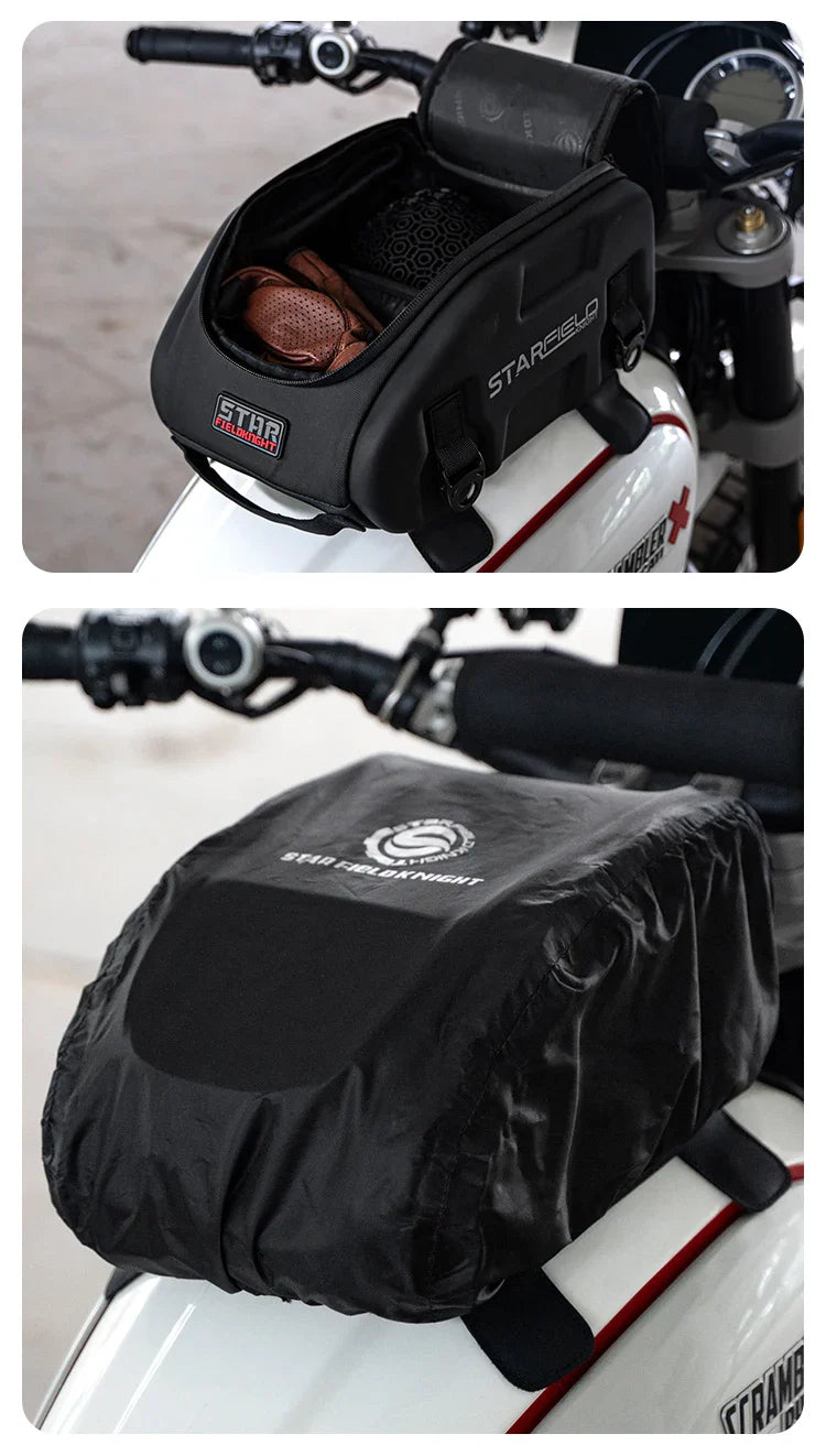 Waterproof Motorcycle Seat Back Bag – Large Capacity Hard Tail Box Luggage for Racing & Riding, Black Fuel Tank Motorbike Storage