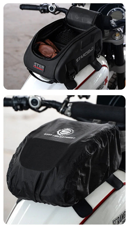 Waterproof Motorcycle Seat Back Bag – Large Capacity Hard Tail Box Luggage for Racing & Riding, Black Fuel Tank Motorbike Storage