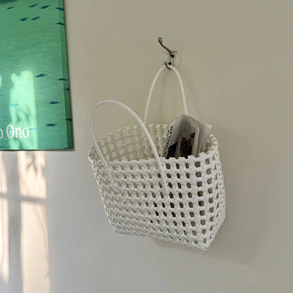 Hylhexyr Handheld Woven Shoulder Bag – PVC Tote for Vegetables, Beach, Picnic & Vacation, Women’s Handbag