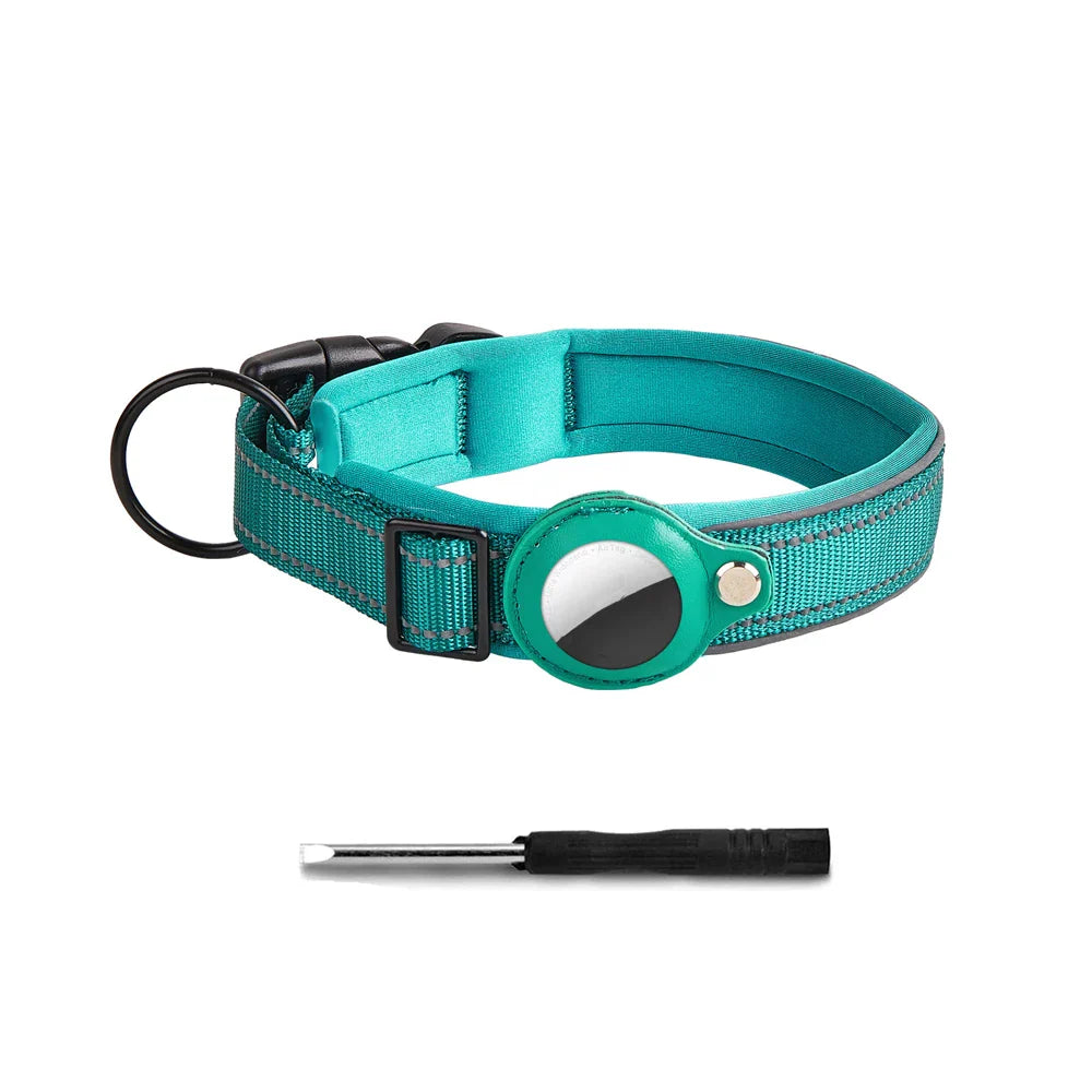 Reflective Heavy-Duty Dog Collar with Adjustable AirTag Holder — For Small, Medium & Large Dogs