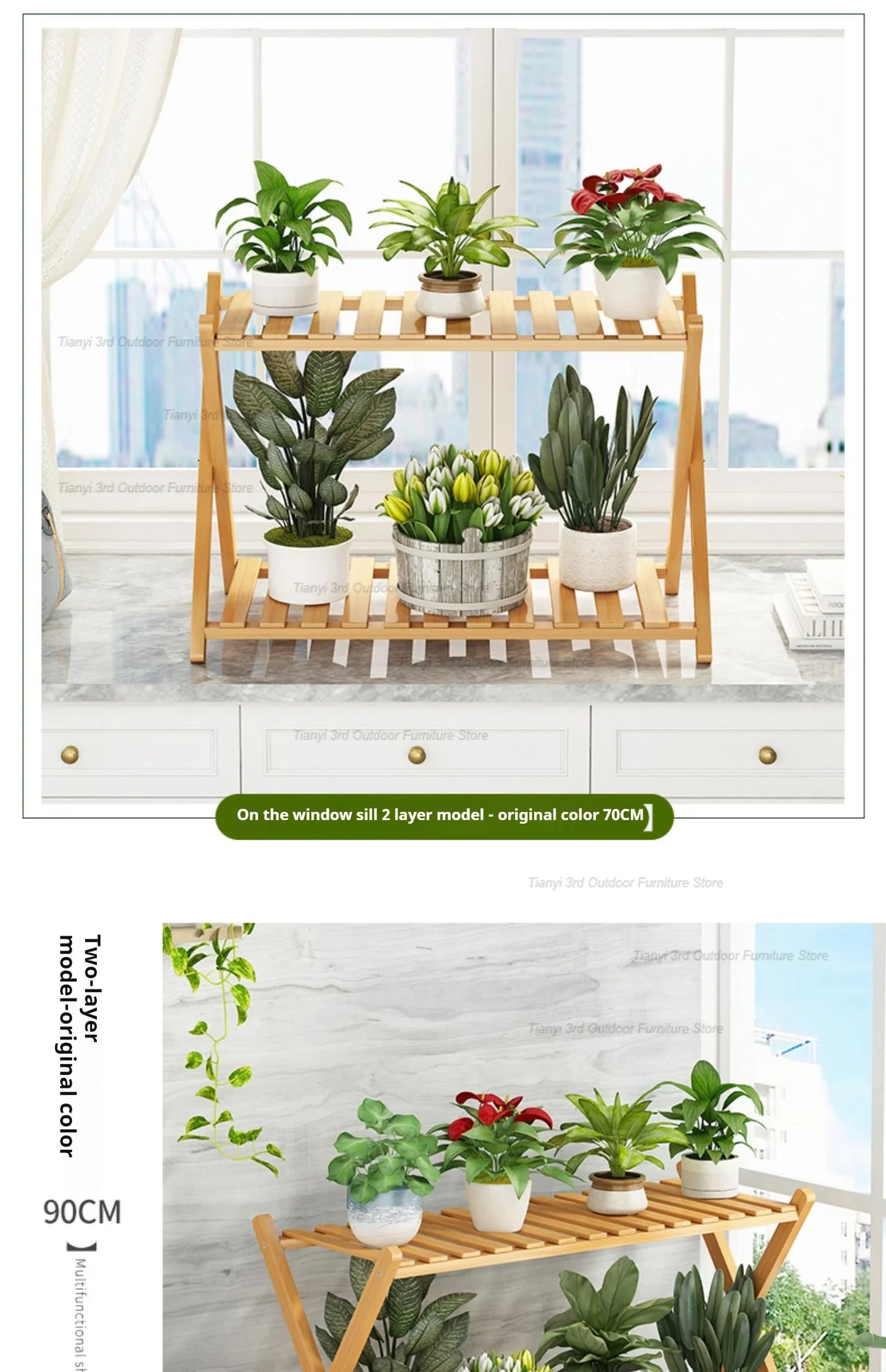 Nordic Wooden Plant Shelves - Indoor Flower Shelf for Living Room, Balcony, Garden Furniture, FYPS