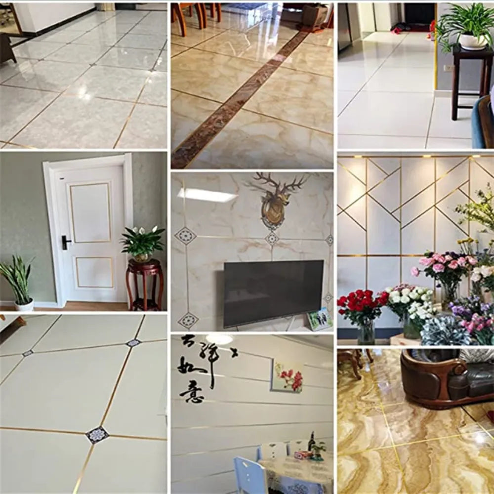 New 50M Gold Black Self-Adhesive Tile Stickers - Waterproof Wall Gap Sealing Strip - Tile Beauty Seam Sticker for Home Decor