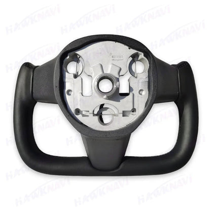 Hawknavi 350mm Yoke Steering Wheel – Leather Racing Style for Tesla Model 3 & Model Y, Heated Optional, White & Black