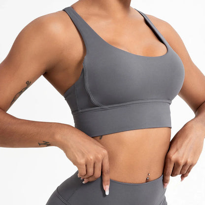Push-Up Sports Bra for Women – Cross Back Yoga Crop Top, Shockproof Gym Fitness Bra for Running & Workout