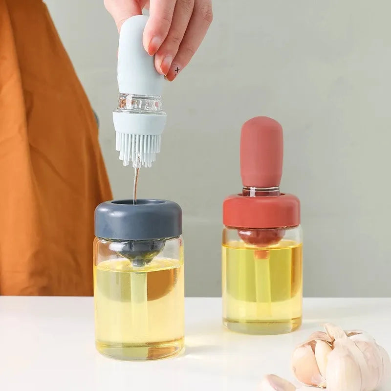 Silicone-Glass Kitchen Oil Dispenser with Brush: Barbecue Spray Bottle for Cooking and BBQ
