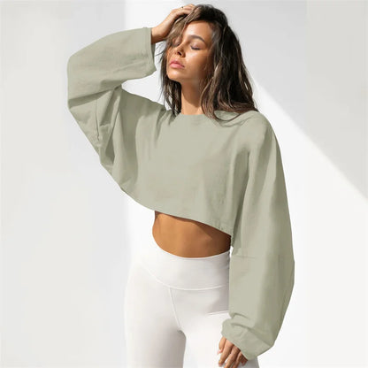 Women’s Sports Crop Top – Long Sleeve Gym & Yoga Workout Fitness Shirt