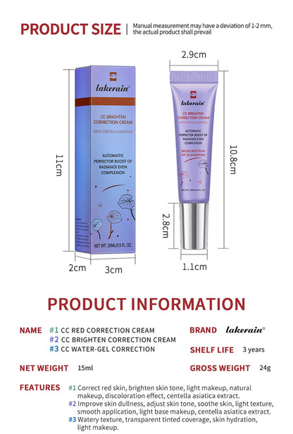 CC Red Correction Cream Primer – Moisturizing Waterproof Base with Centella Asiatica for Concealer & Foundation Prep