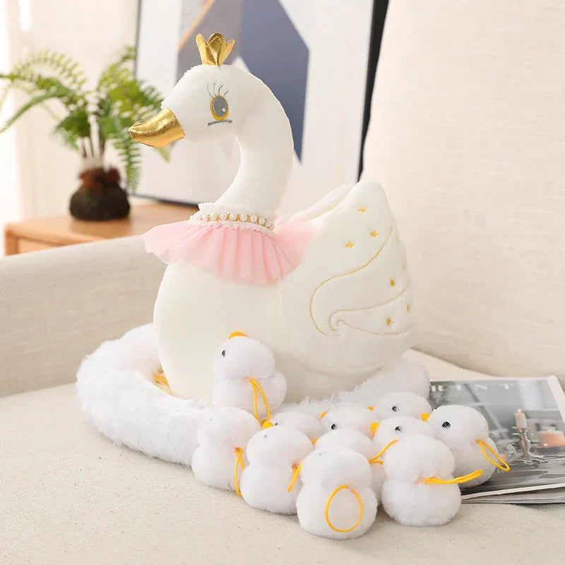 Swan & Chick Family Plush Toy — Lifelike Mother and Baby Stuffed Animals with Nest for Kids