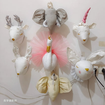 Handmade 3D Felt Animal Heads — Elephant & Swan Wall Hanging Decor for Nursery & Kids’ Bedroom
