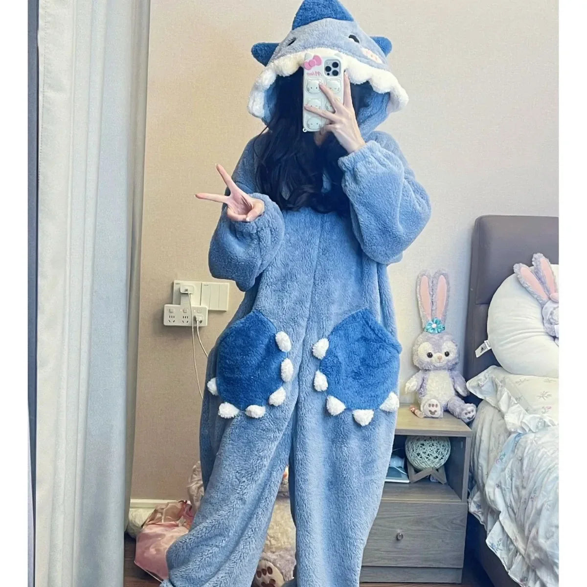 Cartoon Cute Shark Women's Hooded Sleepwear – Unicorn Kigurumi Winter Cosplay Pajama Jumpsuit, Christmas Party Loungewear