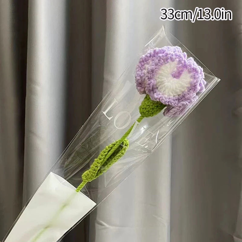 Tulip & Sunflower Knitting Flower Bouquet – Handcrafted Crochet Carnations, DIY Handmade Fake Flowers for Decor