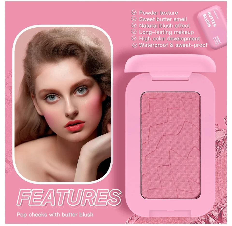 Professional Makeup Powder Blush - 12HR Wear, Vegan Formula, Pink Cream Blusher Palette for Face Cosmetics