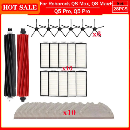 Roborock Q5 Pro & Q8 Max Replacement Parts – Main Brush, Side Brush, HEPA Filter, Mop & Dust Bag Accessories