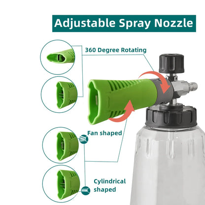 1pc Green Foam Cannon with 1000ml Transparent Bottle: Snow Foam Lance Kit - High Pressure Car Washer Accessory with 1/4 Quick Connect