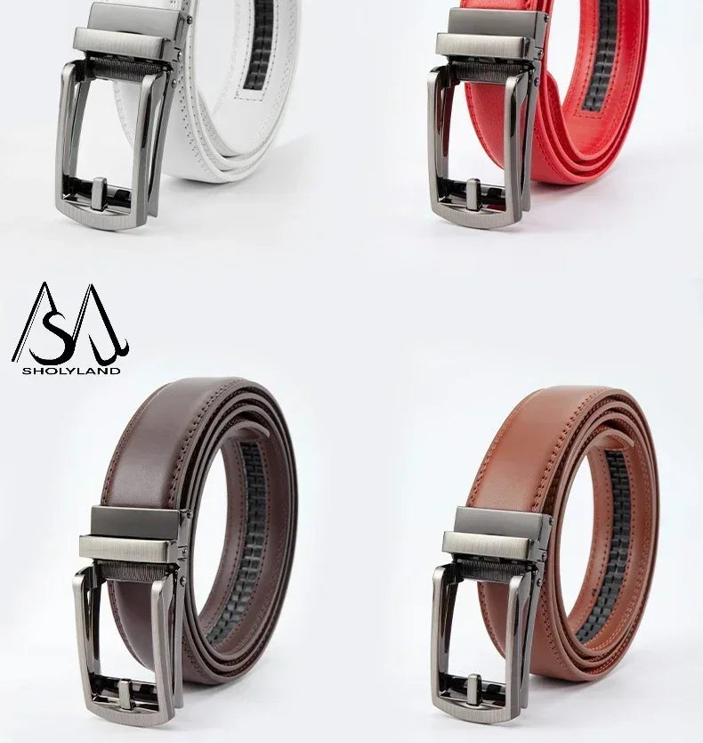 Men’s Classic Leather Belt – Trendy Two-Layer Cowhide with Alloy Automatic Buckle for Business & Casual Wear