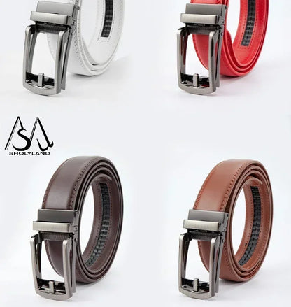 Men’s Classic Leather Belt – Trendy Two-Layer Cowhide with Alloy Automatic Buckle for Business & Casual Wear