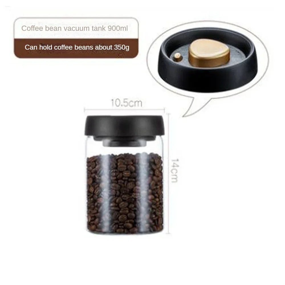 Vacuum Sealed Coffee Bean Storage Jar – Transparent Glass Airtight Container, Moisture-Proof Food Canister