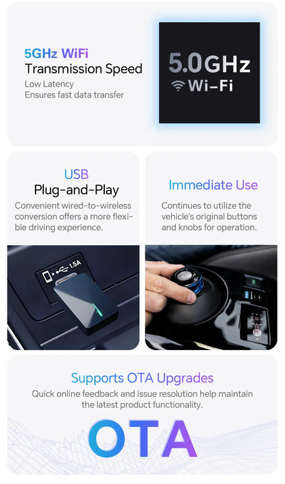 2025 2 in 1 Wireless CarPlay & Android Auto Adapter – Plug & Play USB for Mazda, Haval, Kia, Volvo, Audi, VW