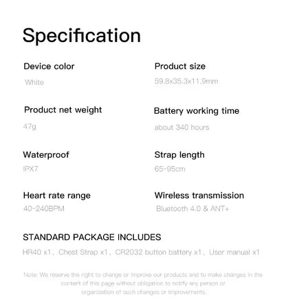 HR40 Dual Frequency ANT+ Bluetooth Heart Rate Monitor Belt – Fitness Running Speedometer for Bike Computer
