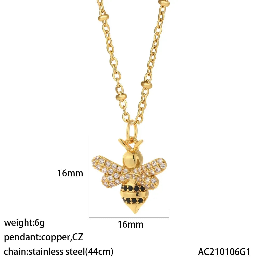 Heart Evil Blue Eye Sun Necklace – Cute Dog, Bee & Elephant Gold Pendant with Long Stainless Steel Chain for Women