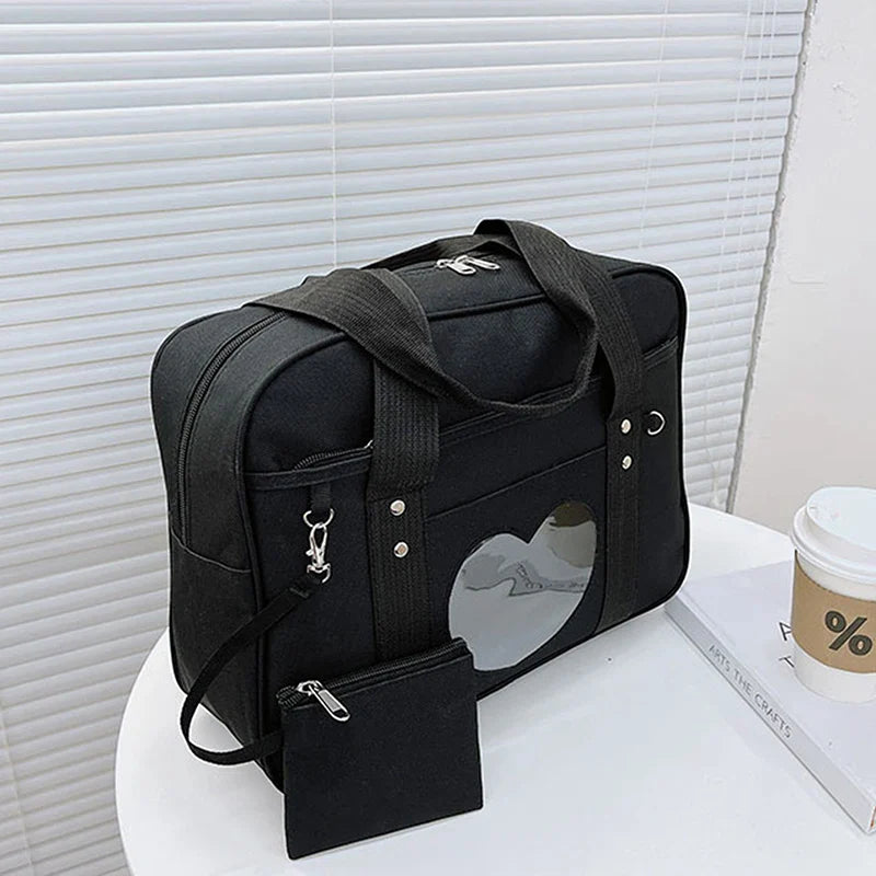 Japanese Lolita Heart JK School Bag | Fashion PU Oxford Handbag for Women, Students & Cosplay Anime Shoulder Bag