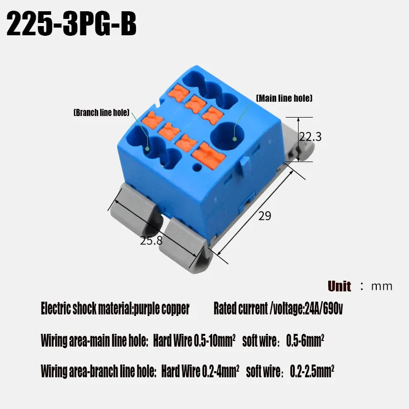 Push-In Modular Wire Connector Terminal Block – Compact 1-In Multiple-Out Splicing Lighting Connector, 225 Series (1Pc)