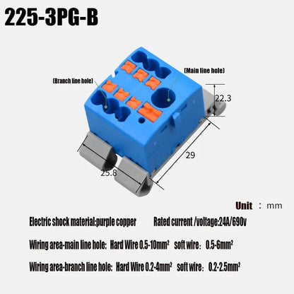 Push-In Modular Wire Connector Terminal Block – Compact 1-In Multiple-Out Splicing Lighting Connector, 225 Series (1Pc)