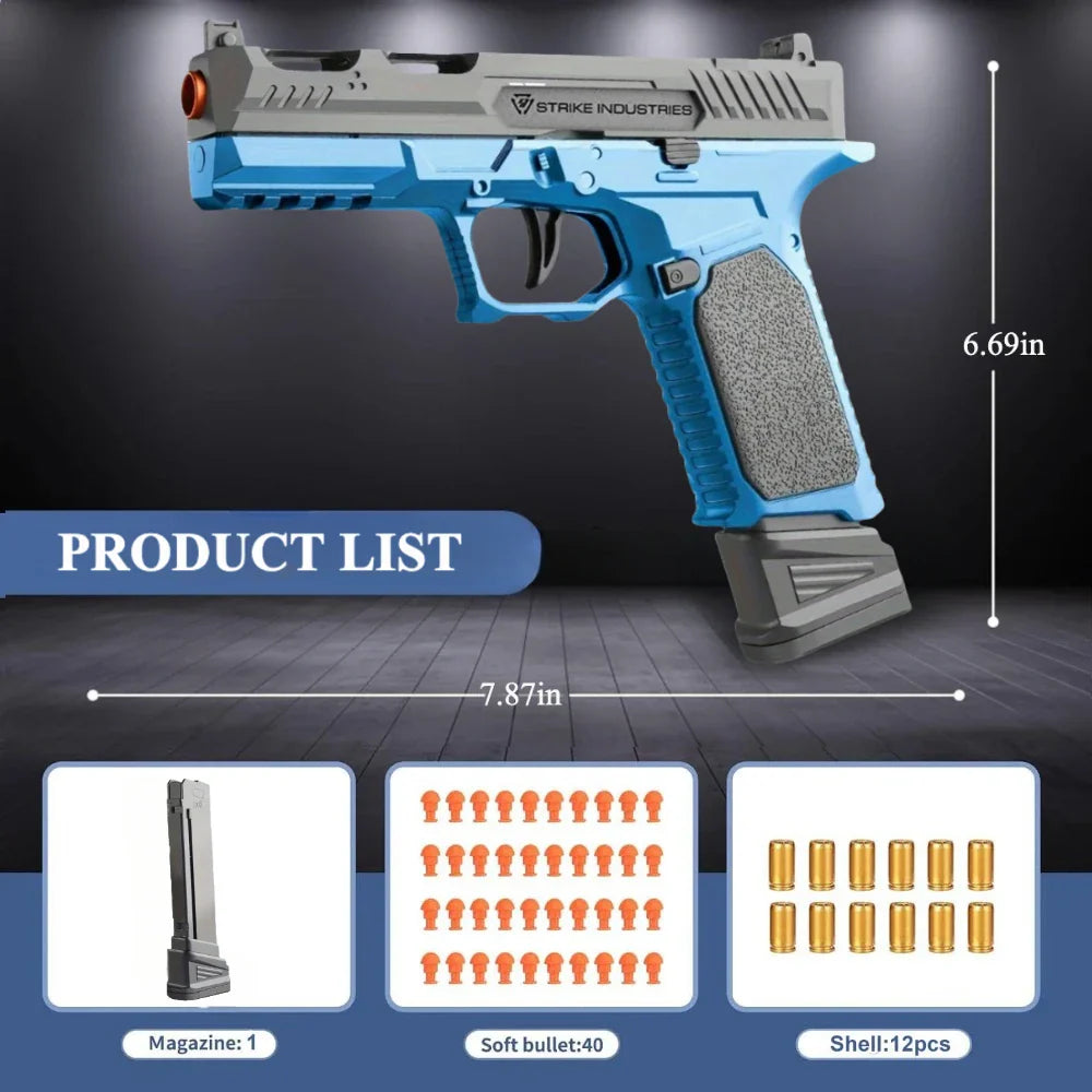 SIG17 Shell Ejecting Toy Gun – Blowback Soft Bullet Pistol with Continuous Firing Action for Kids Gift