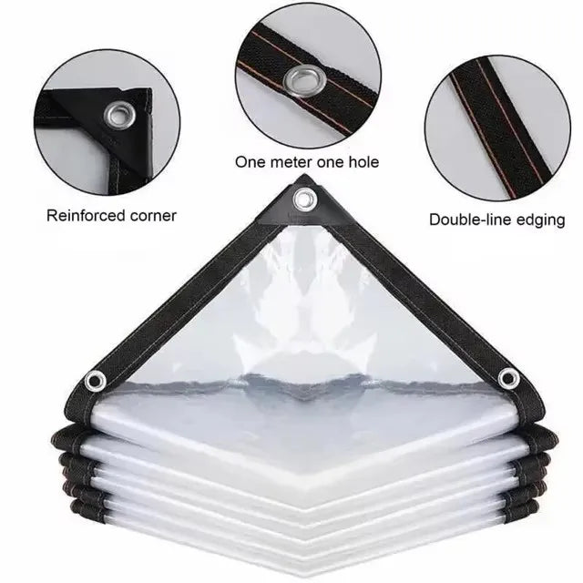 Clear Waterproof Tarpaulin with Grommets – Transparent Poly Tarp Rainproof Garden Plant Cover & Insulated Shed Cloth