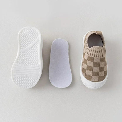 2025 Spring Toddler Slip-On Shoes – Non-Slip First Walkers for Boys and Girls, Classic Plaid Sneakers