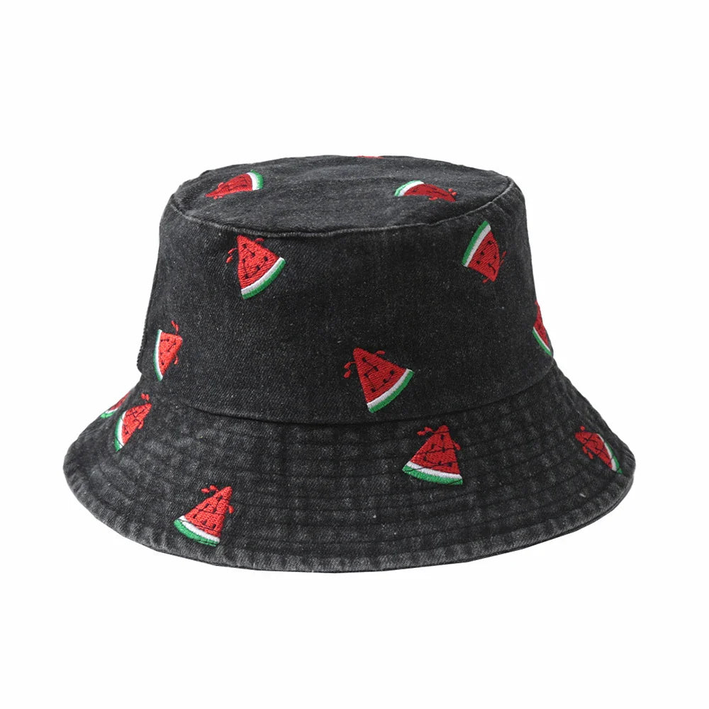 Embroidered Denim Bucket Hat – Summer Beach Fisherman Sun Hat for Men & Women | Cute Travel Cotton Sun Protection Cap, Wholesale Style