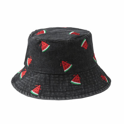 Embroidered Denim Bucket Hat – Summer Beach Fisherman Sun Hat for Men & Women | Cute Travel Cotton Sun Protection Cap, Wholesale Style