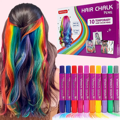 10-Piece Hair Chalk Pen Set – Temporary Washable Non-Toxic Hair Color for Festivals, Halloween & Parties