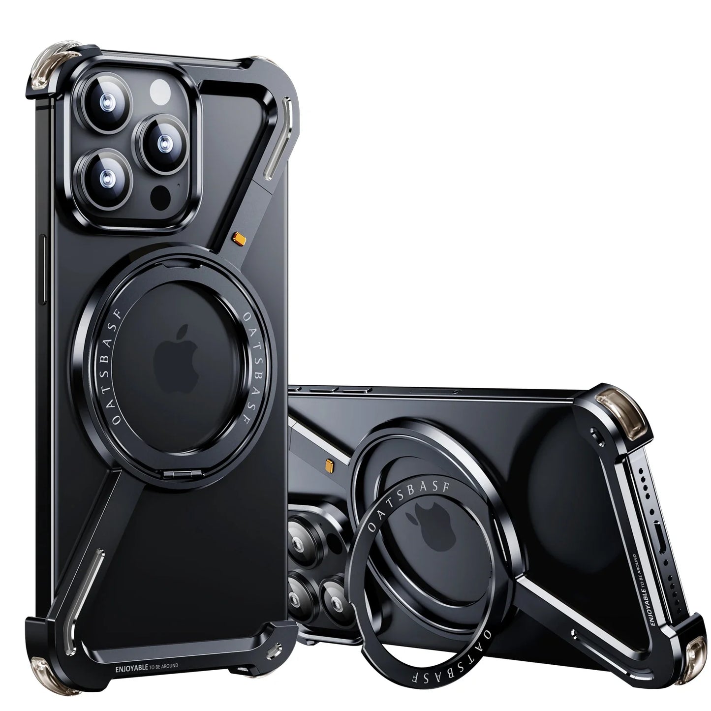 Oatsbasf Z Shape Metal Phone Case for iPhone 15/16 Pro Max – Shockproof Cover with 360° Rotating Holder & Bumper Protection
