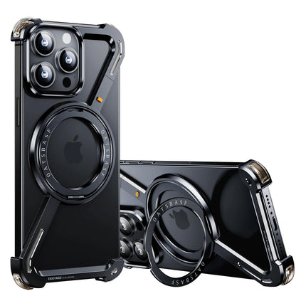 Oatsbasf Z-Shape Metal Phone Case for iPhone 15/16 Pro Max | Shockproof Cover with 360° Rotating Holder