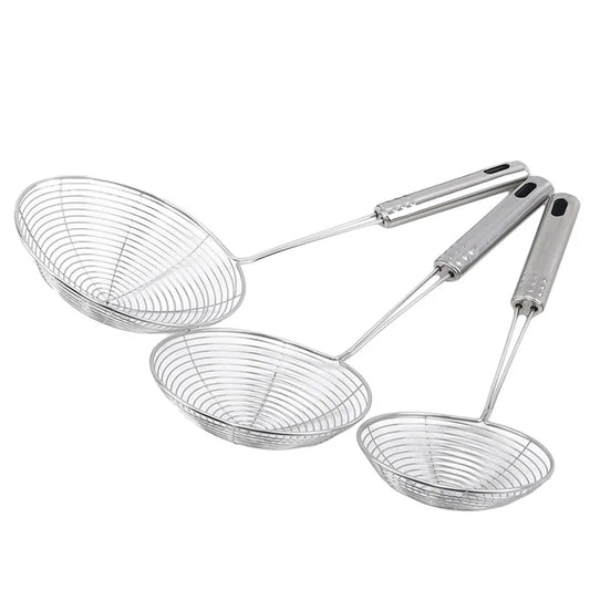 Stainless Steel Oval Skimmer - Mesh Oil Pot Food Filter, Cookware Colander, Fried Food Strainer for Kitchen Baking and Cooking