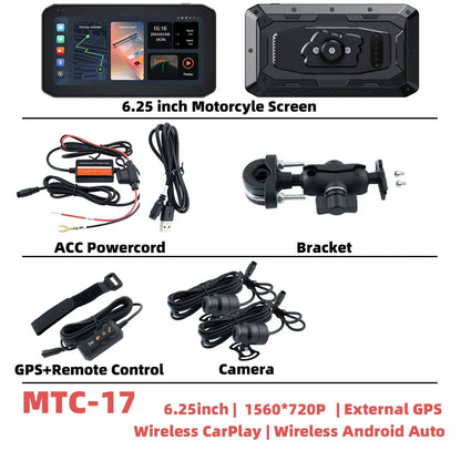 EKIY 6.25" Wireless CarPlay Motorcycle Display – Android Auto GPS Navigation Screen with TPMS Monitoring Portable Dashboard Unit