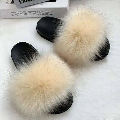 Summer Faux Fur Slippers for Women – Indoor Plush Furry Slides, Fluffy Flip Flops & Casual House Shoes