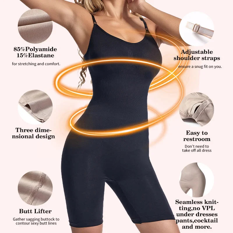 Seamless Women’s Bodysuit Shapewear – Butt Lifter & Waist Trainer with Strappy Back, Chest Enhancing Corset Underwear
