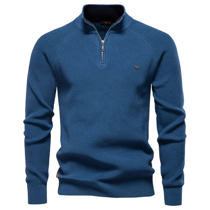 Men's Autumn Cotton Zipper Cardigan - High Collar Warm Knitted Casual Sweater Winter Top