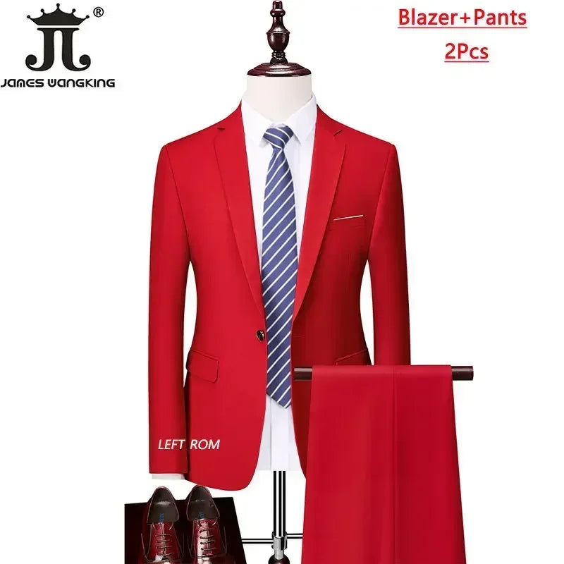 Men's 3 Piece Suit Set - Solid Color Formal Business Jacket Vest Pants Wedding Groom Party Tuxedo Outfit M-6XL