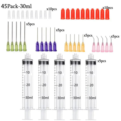 50-Pack Syringes with Blunt Tip Needles — 14G-23G with Caps for Refilling & Measuring Liquids