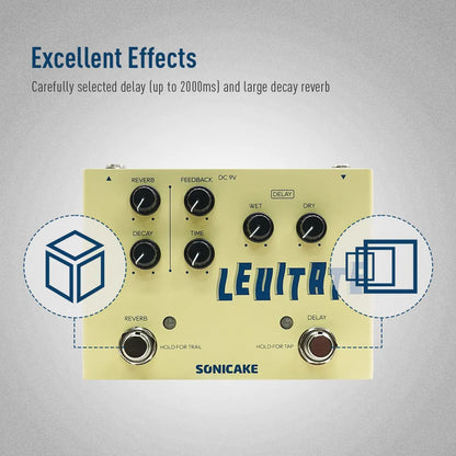 SONICAKE Levitate QDS-02 Dual Footswitch Guitar Effects Pedal – Digital Delay & Reverb Stompbox
