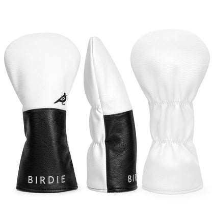 White Premium Leather Birdie Golf Head Cover – Elegant Embroidery for Driver, Fairway Wood & Hybrid Clubs
