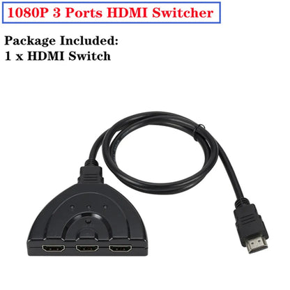 3x1 HDMI Switch 4K/1080P – 3 Input 1 Output Video Splitter Adapter Hub for Xbox, PS4, PC, Laptop & HDTV